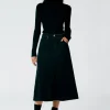 Black Denim Midi A-Line Skirt