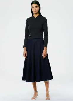Brushed Denim Pintucked Skirt