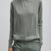 Cashmere Silk Blend Mock Neck Easy Sweater