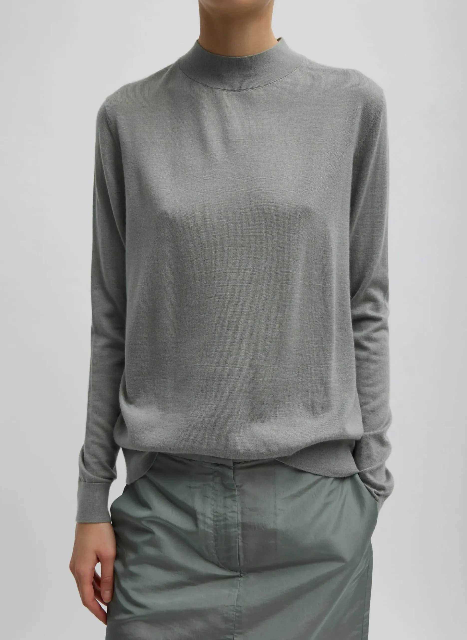 Cashmere Silk Blend Mock Neck Easy Sweater