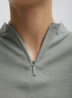 Cashmere Silk Blend Mock Neck Easy Sweater