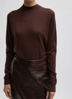 Cashmere Silk Blend Mock Neck Easy Sweater