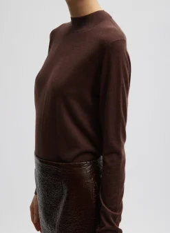 Cashmere Silk Blend Mock Neck Easy Sweater