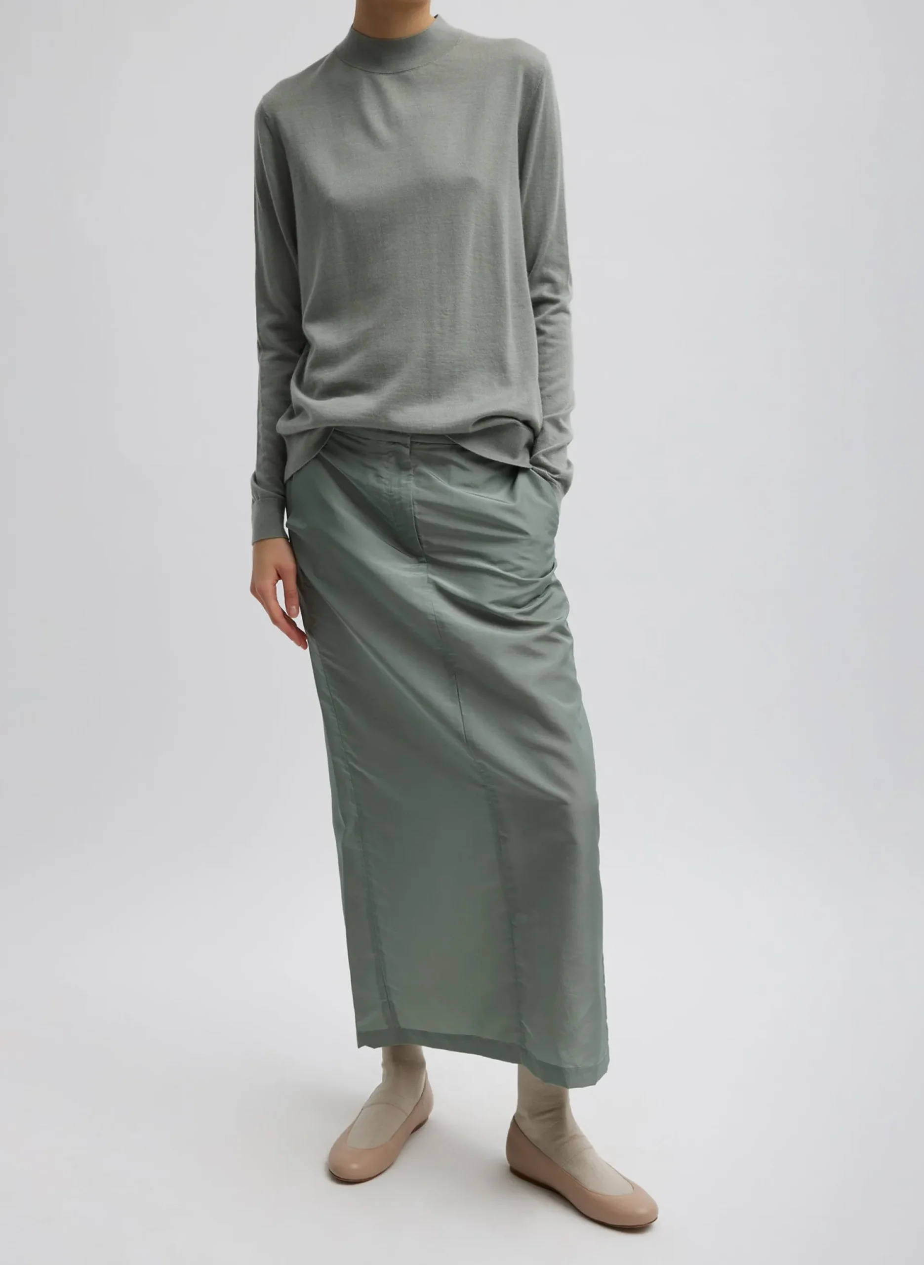 Cashmere Silk Blend Mock Neck Easy Sweater