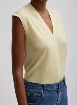 Cashmere Silk Blend Sleeveless Button Down Sweater