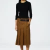 Chino Wide Pleat Wrap Skirt
