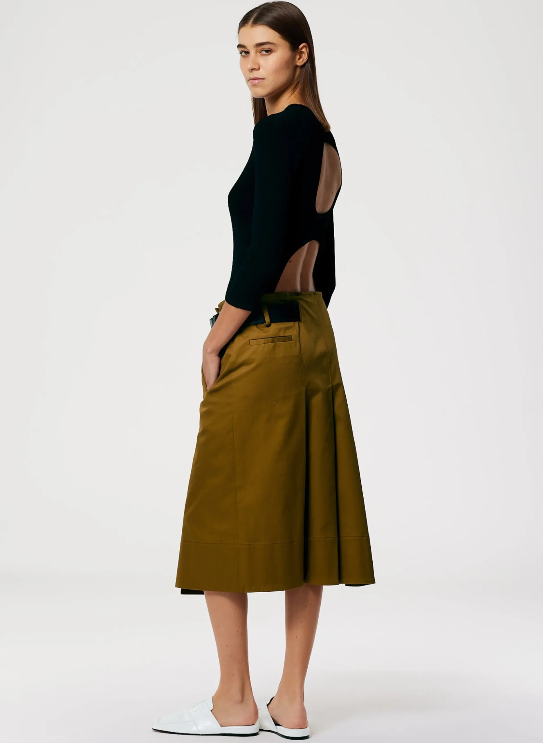 Chino Wide Pleat Wrap Skirt