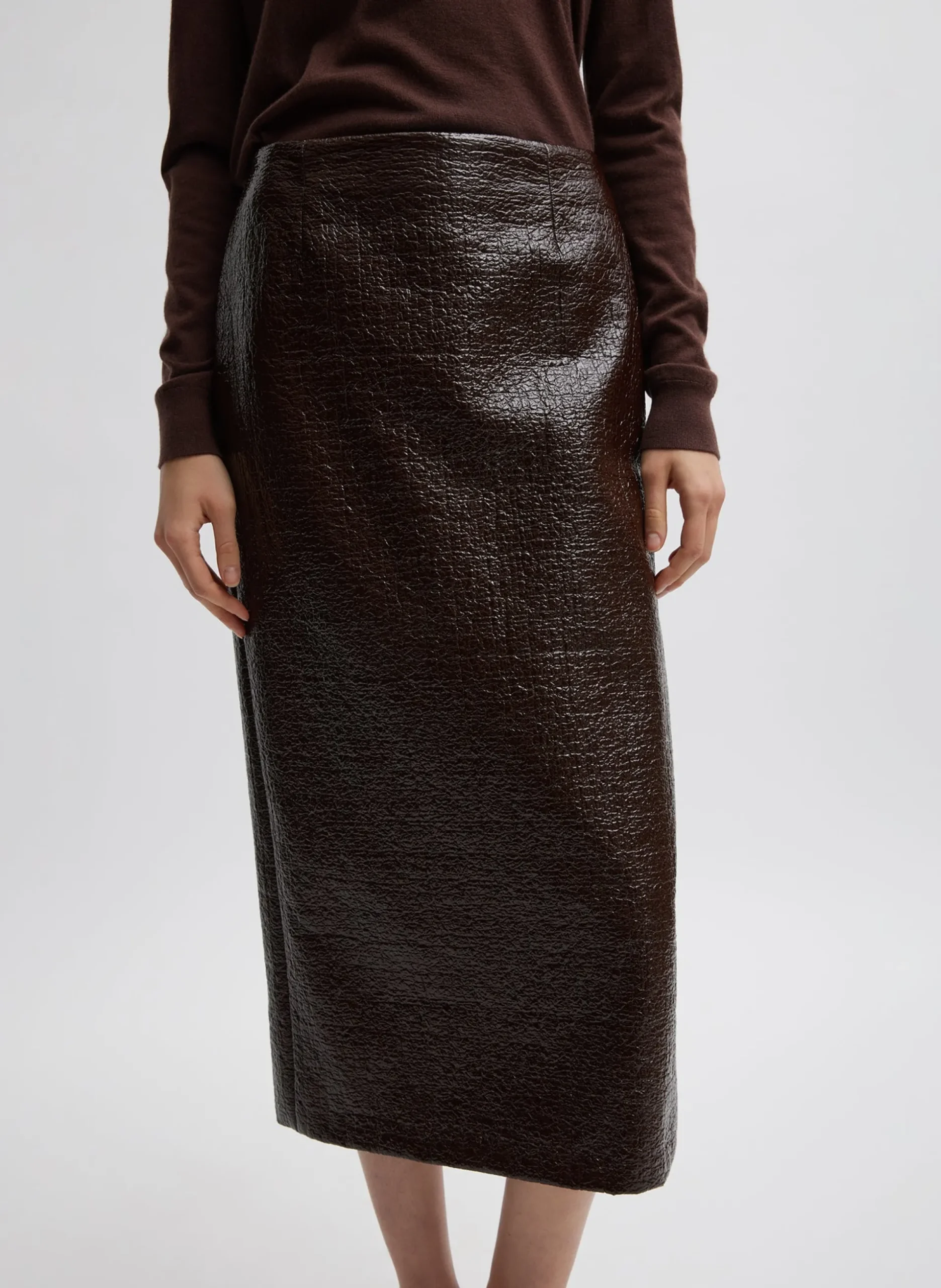 Coated Basketweave Pencil Skirt