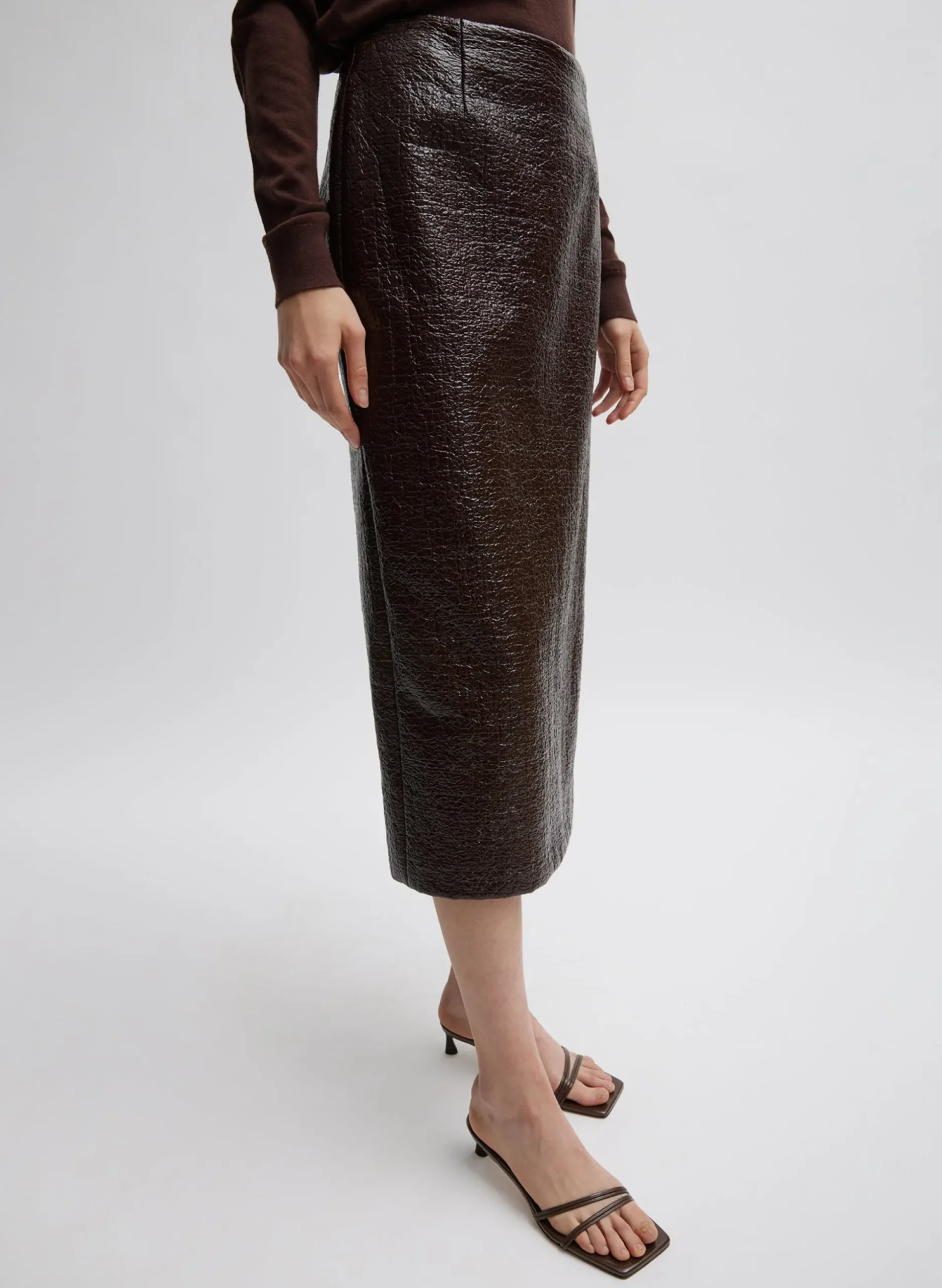 Coated Basketweave Pencil Skirt