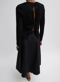 Compact Stretch Cashmere Long Sleeve Open Back Sweater