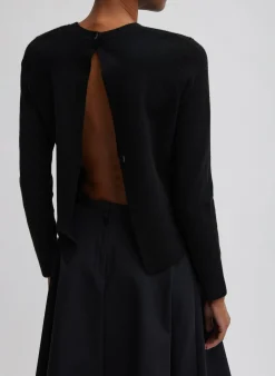 Compact Stretch Cashmere Long Sleeve Open Back Sweater