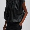 Feather Weight Leather Shirred Neck Circular Top