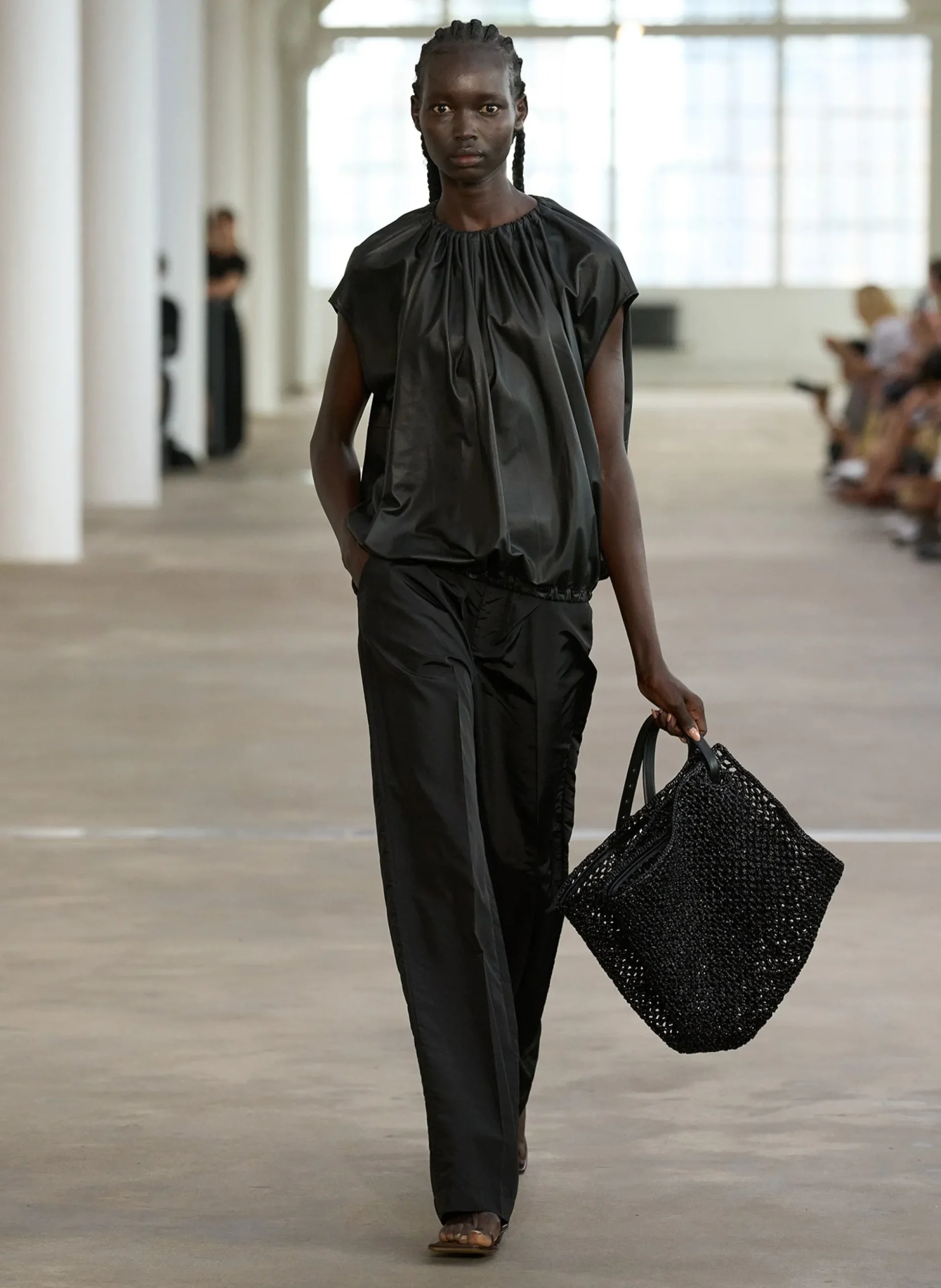 Feather Weight Leather Shirred Neck Circular Top