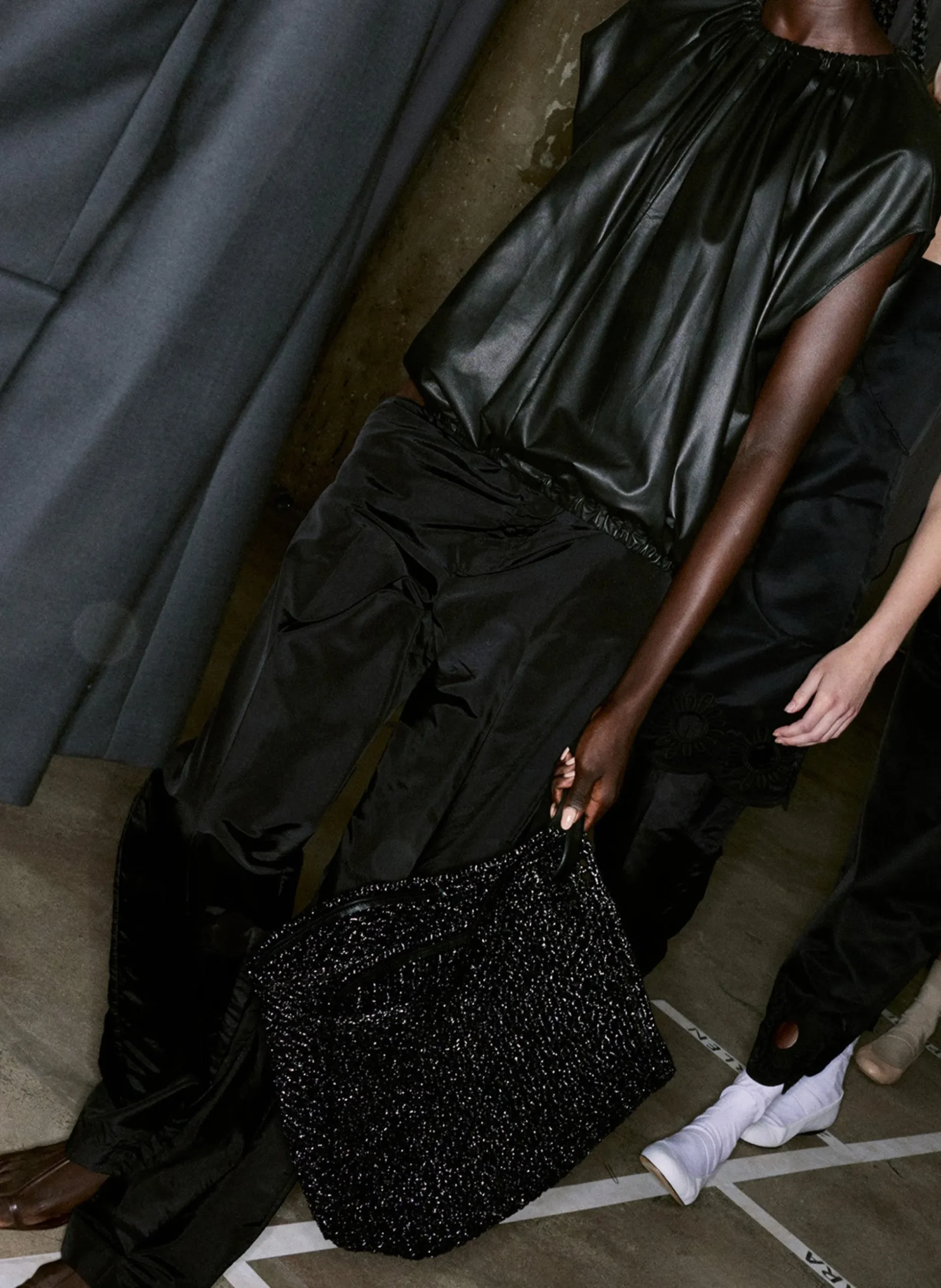 Feather Weight Leather Shirred Neck Circular Top