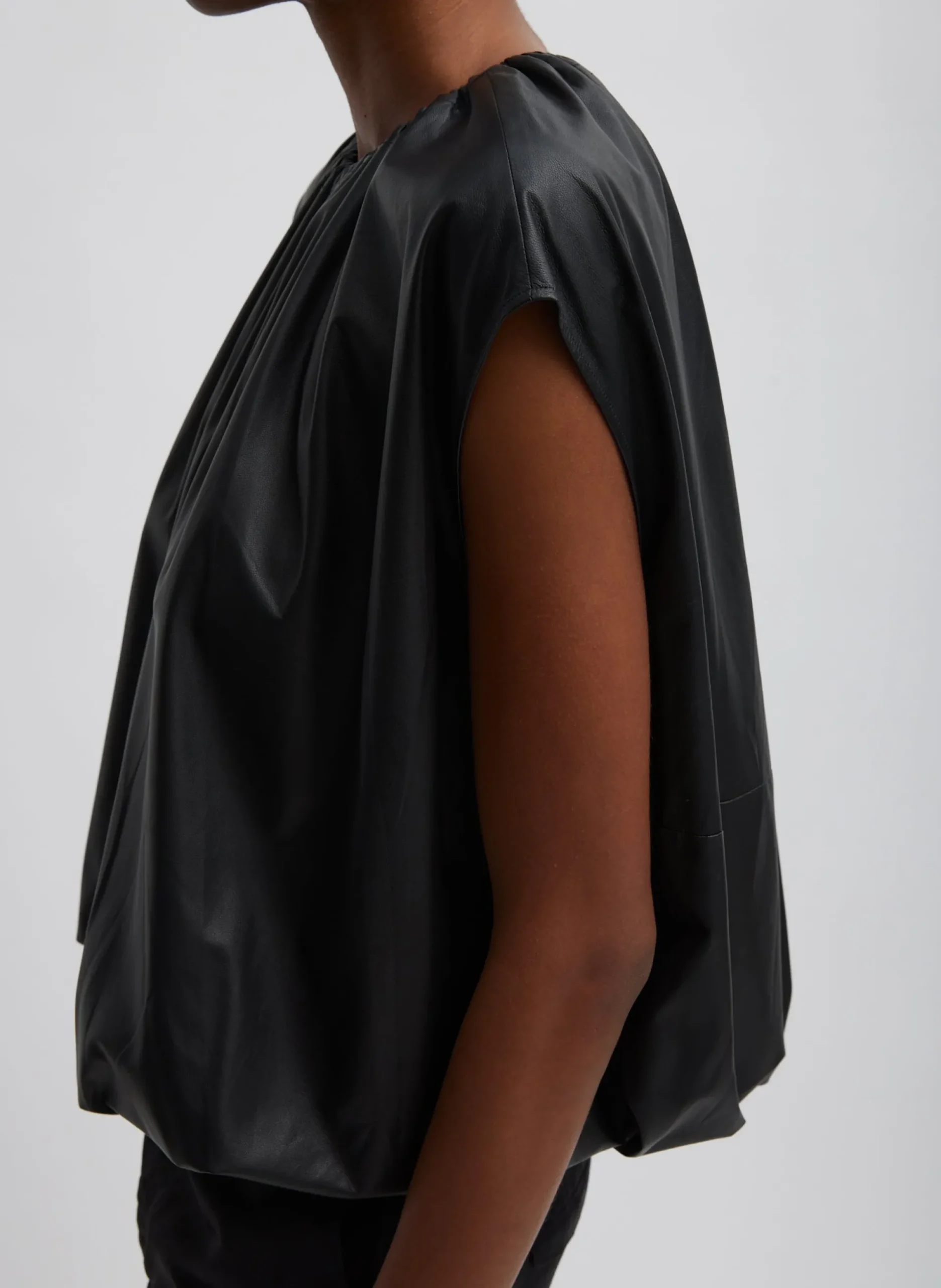 Feather Weight Leather Shirred Neck Circular Top