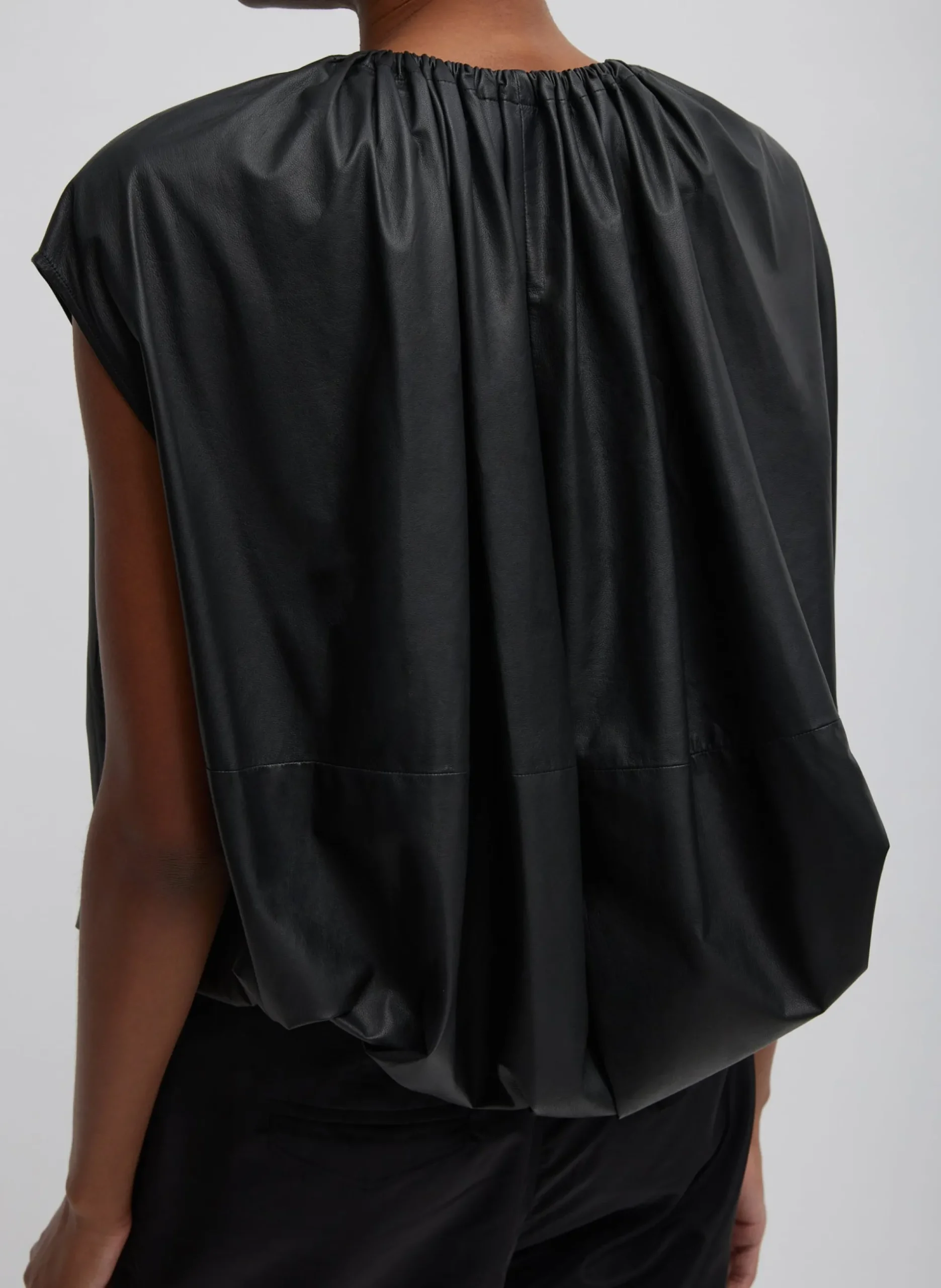 Feather Weight Leather Shirred Neck Circular Top
