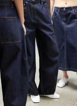 Indigo Denim Midi A-Line Skirt