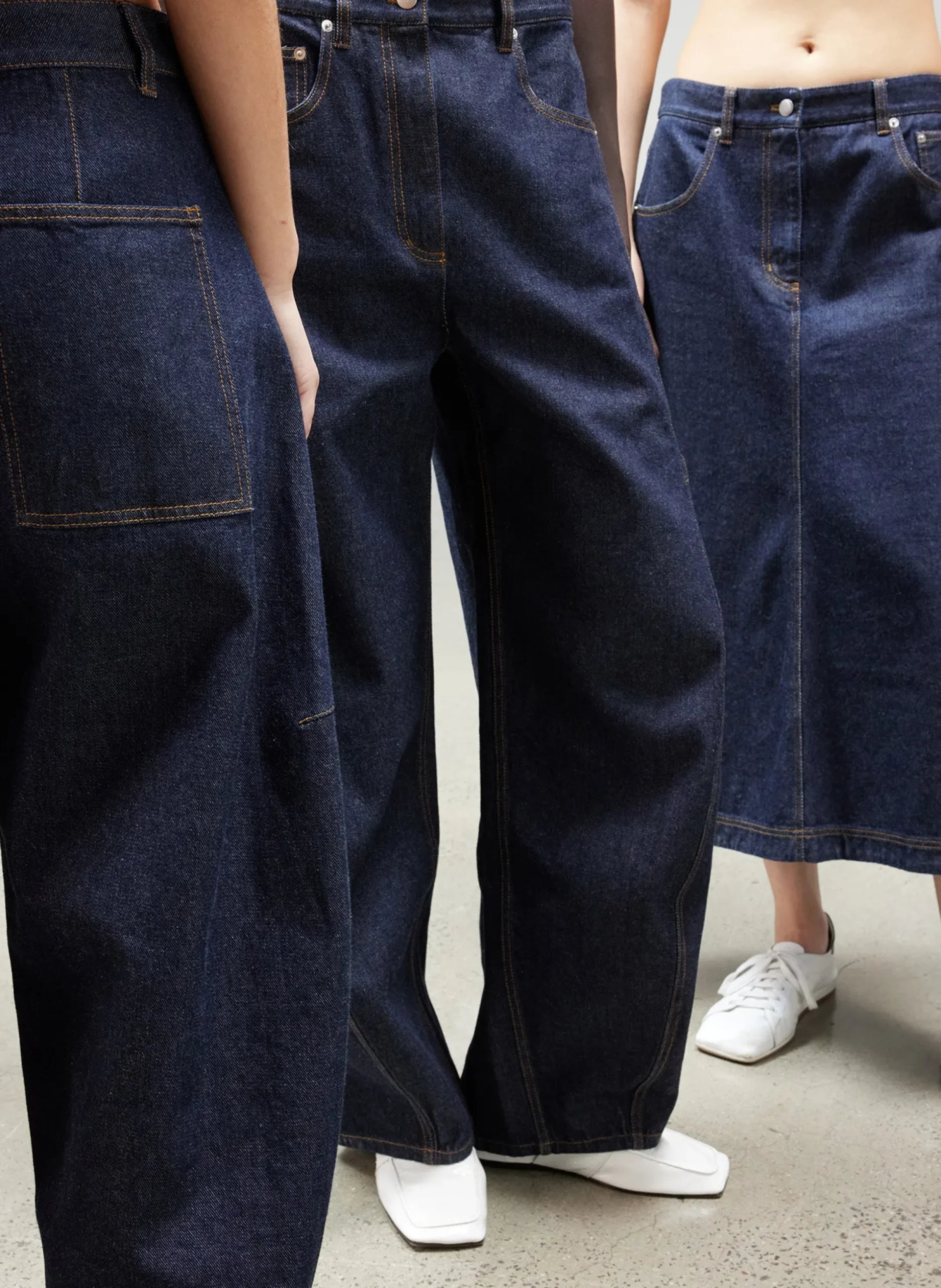 Indigo Denim Midi A-Line Skirt