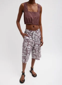 Italian Sporty Nylon Cropped Square Neck Top