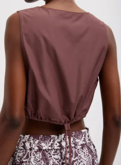 Italian Sporty Nylon Cropped Square Neck Top