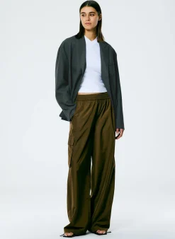 Italian Sporty Nylon Wide Leg Pull On Pant