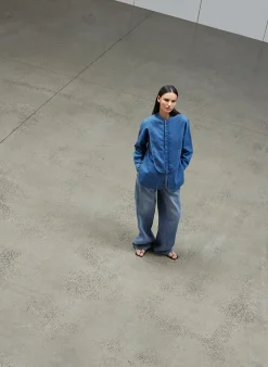 Light Weight Stone Wash Denim Tuxedo Shirt