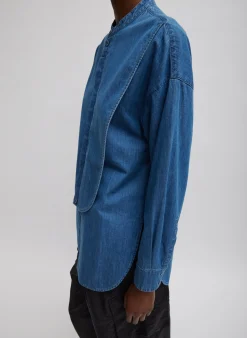 Light Weight Stone Wash Denim Tuxedo Shirt