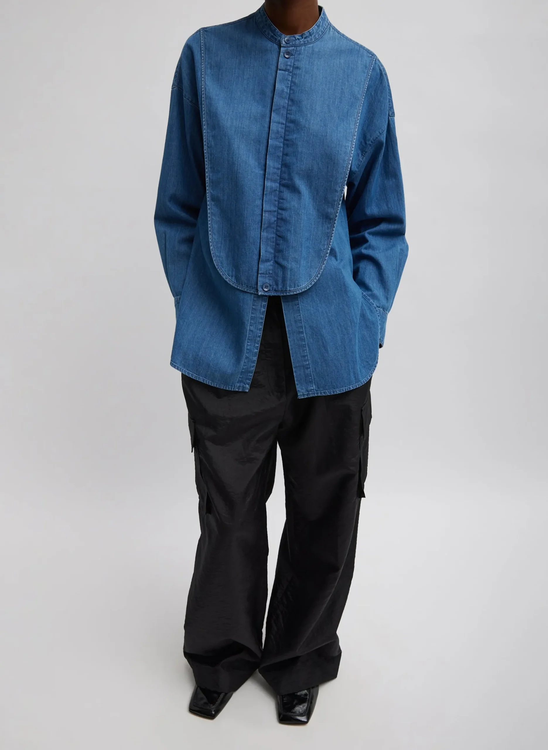 Light Weight Stone Wash Denim Tuxedo Shirt