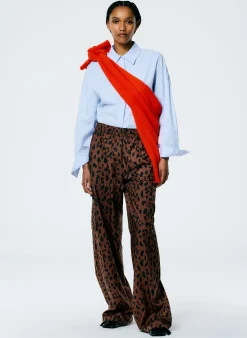 Recycled Sporty Nylon Cheetah Wide Leg Pull On Pant