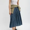 Recycled Sporty Nylon Cheetah Pleated Pull On Skirt
