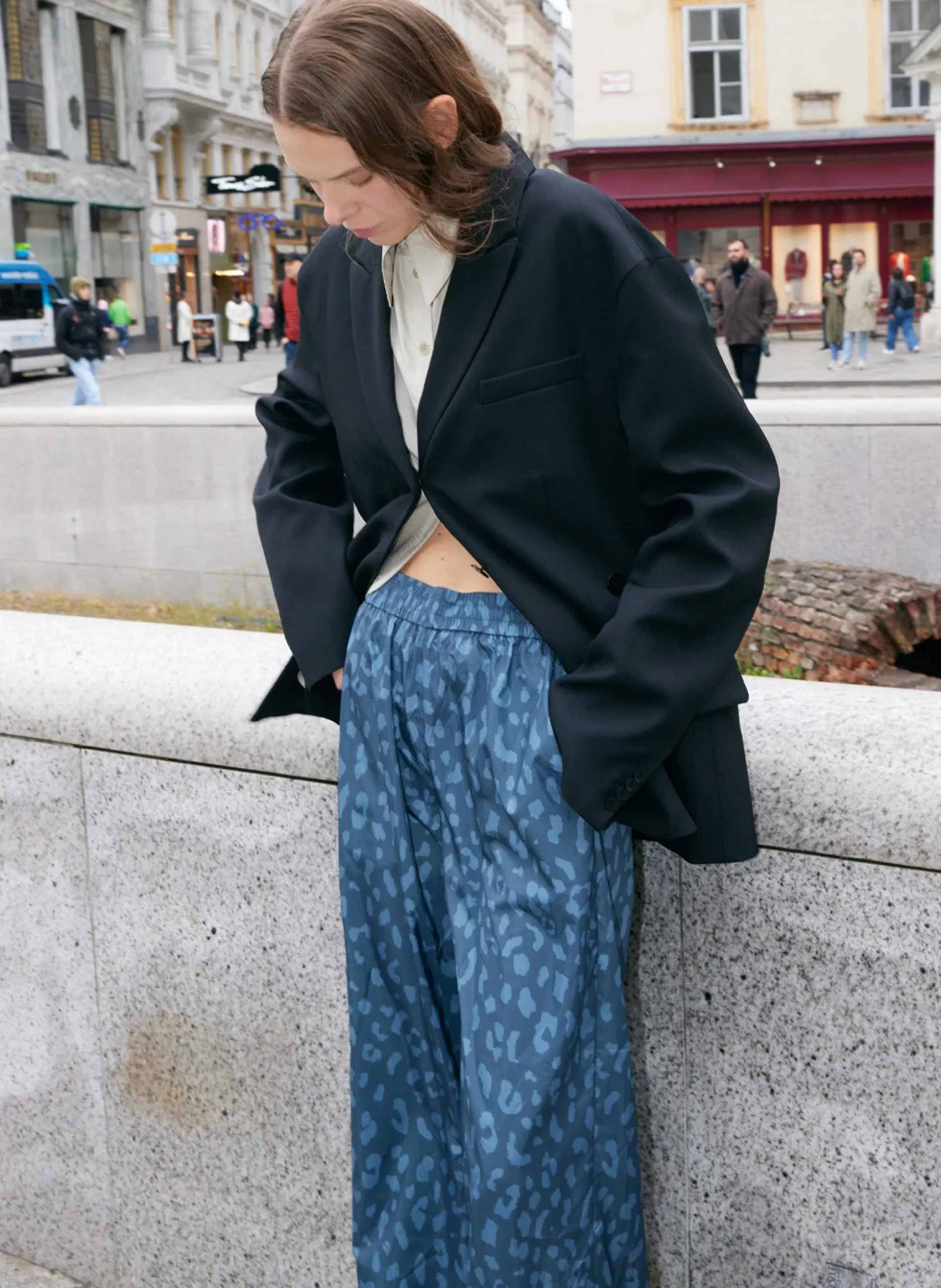 Recycled Sporty Nylon Cheetah Wide Leg Pull On Pant