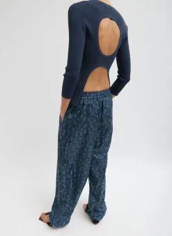 Recycled Sporty Nylon Cheetah Wide Leg Pull On Pant