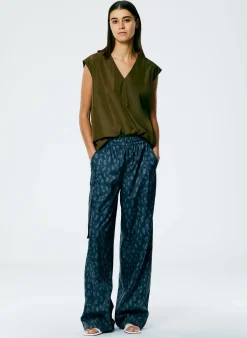 Recycled Sporty Nylon Cheetah Wide Leg Pull On Pant