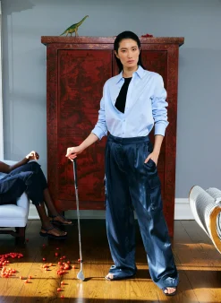 Shiny Nylon Pleated Stella Cargo Pant