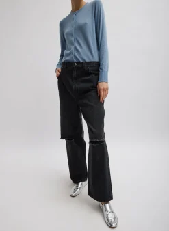 Skinlike Mercerized Wool Shrunken Cardigan