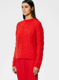 Soft Mohair Cable Crewneck Easy Pullover