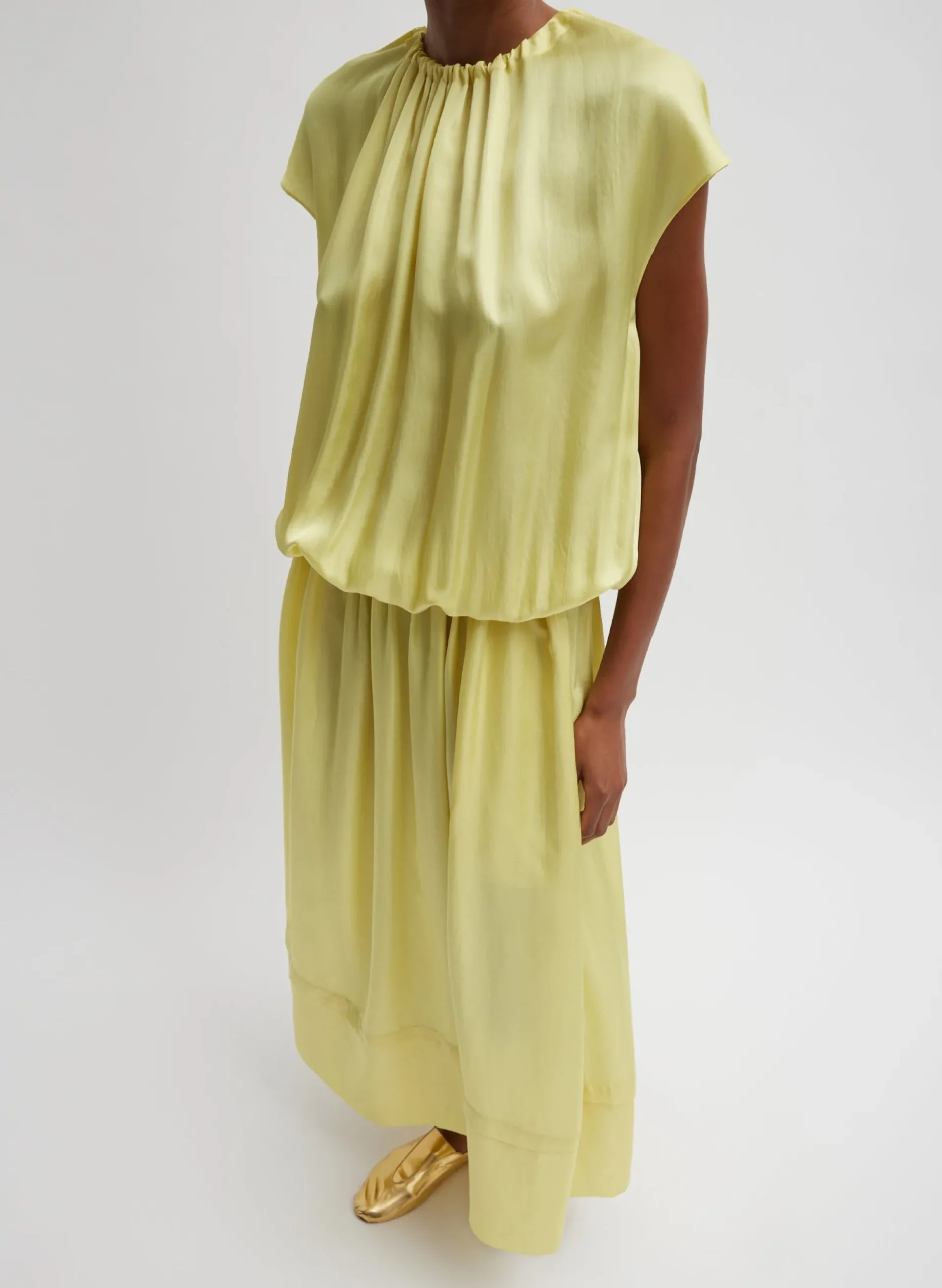 Spring Acetate Shirred Circular Dress