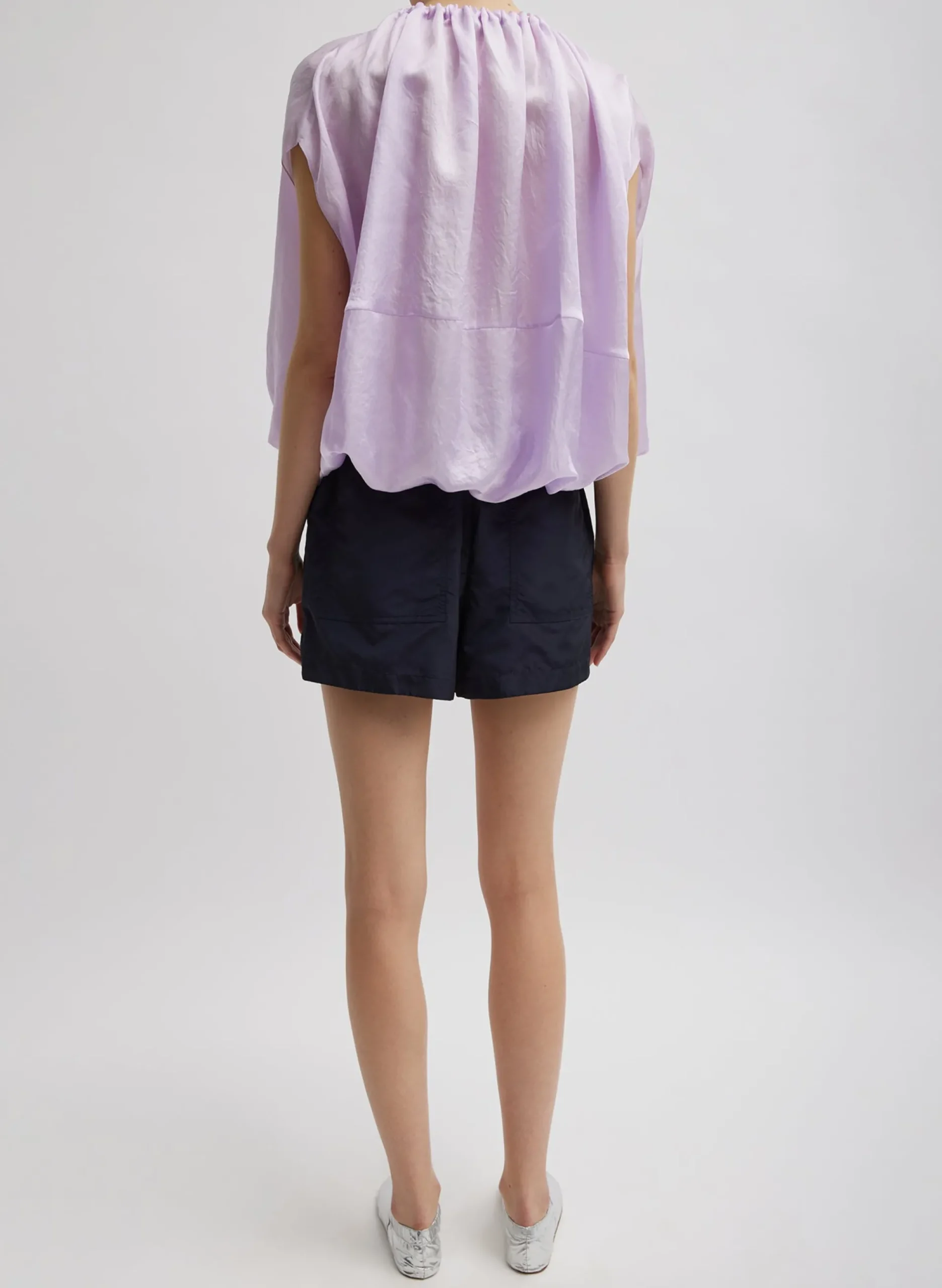 Spring Acetate Shirred Neck Circular Top