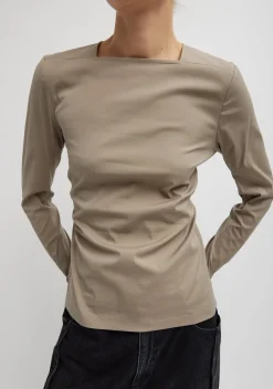 Stretch Cotton Nylon Square Neck Slim Circular Sleeve Top