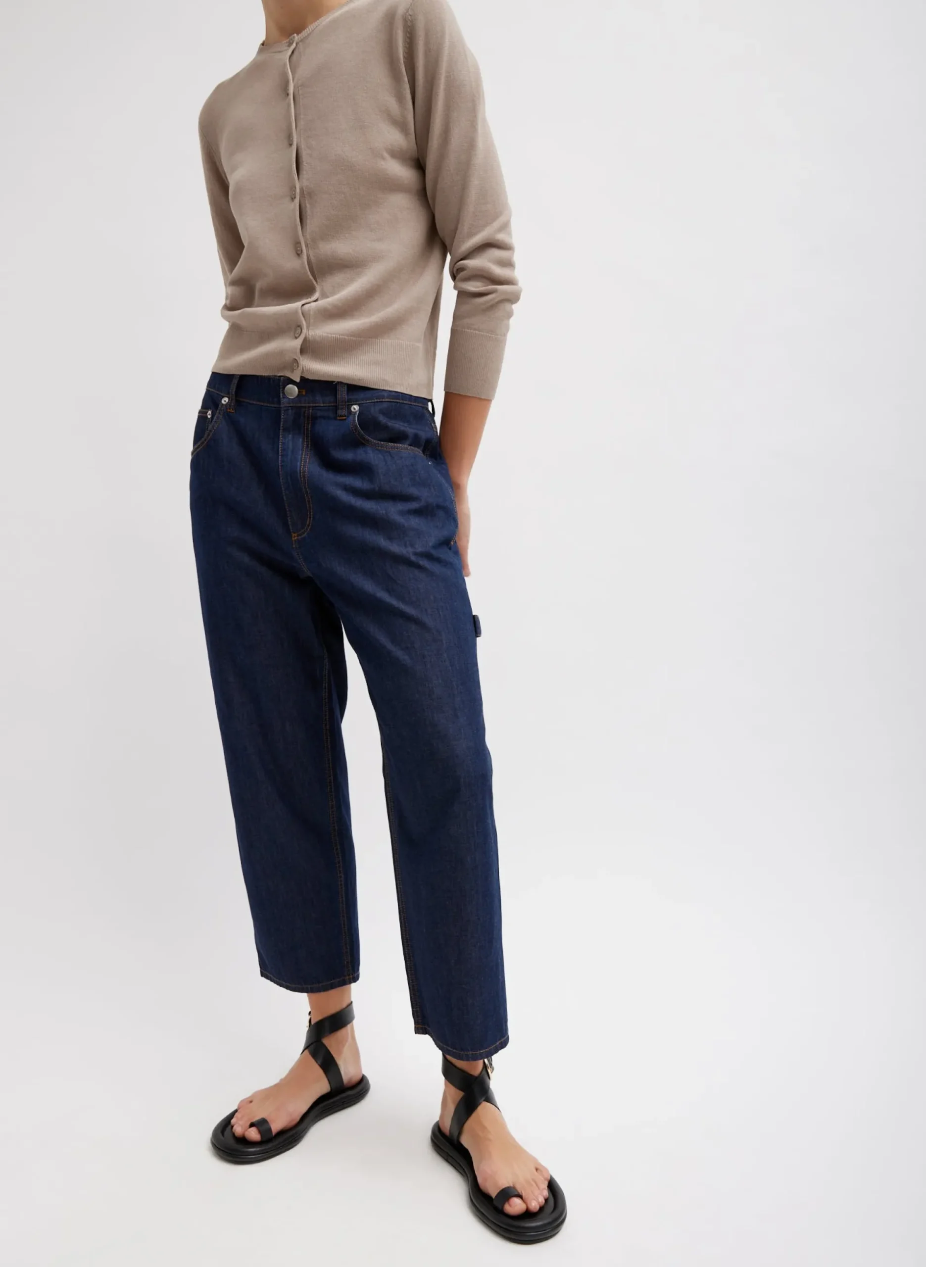 Summer Denim Cropped Slouchy Cargo Jean