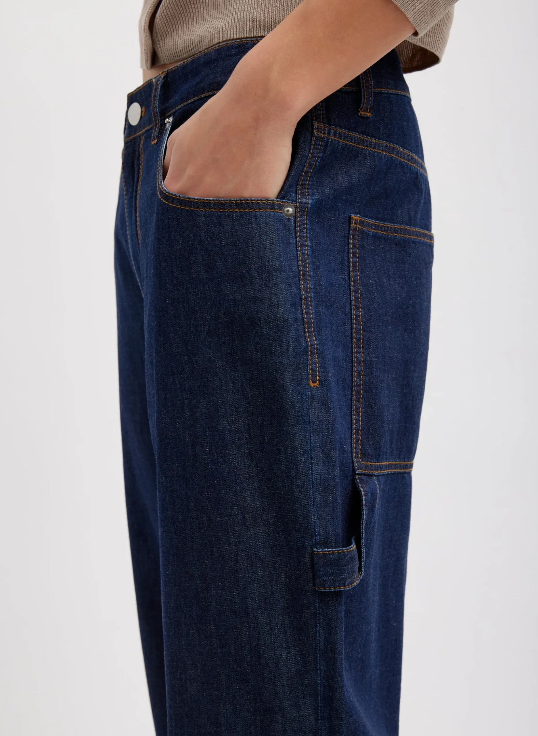Summer Denim Cropped Slouchy Cargo Jean