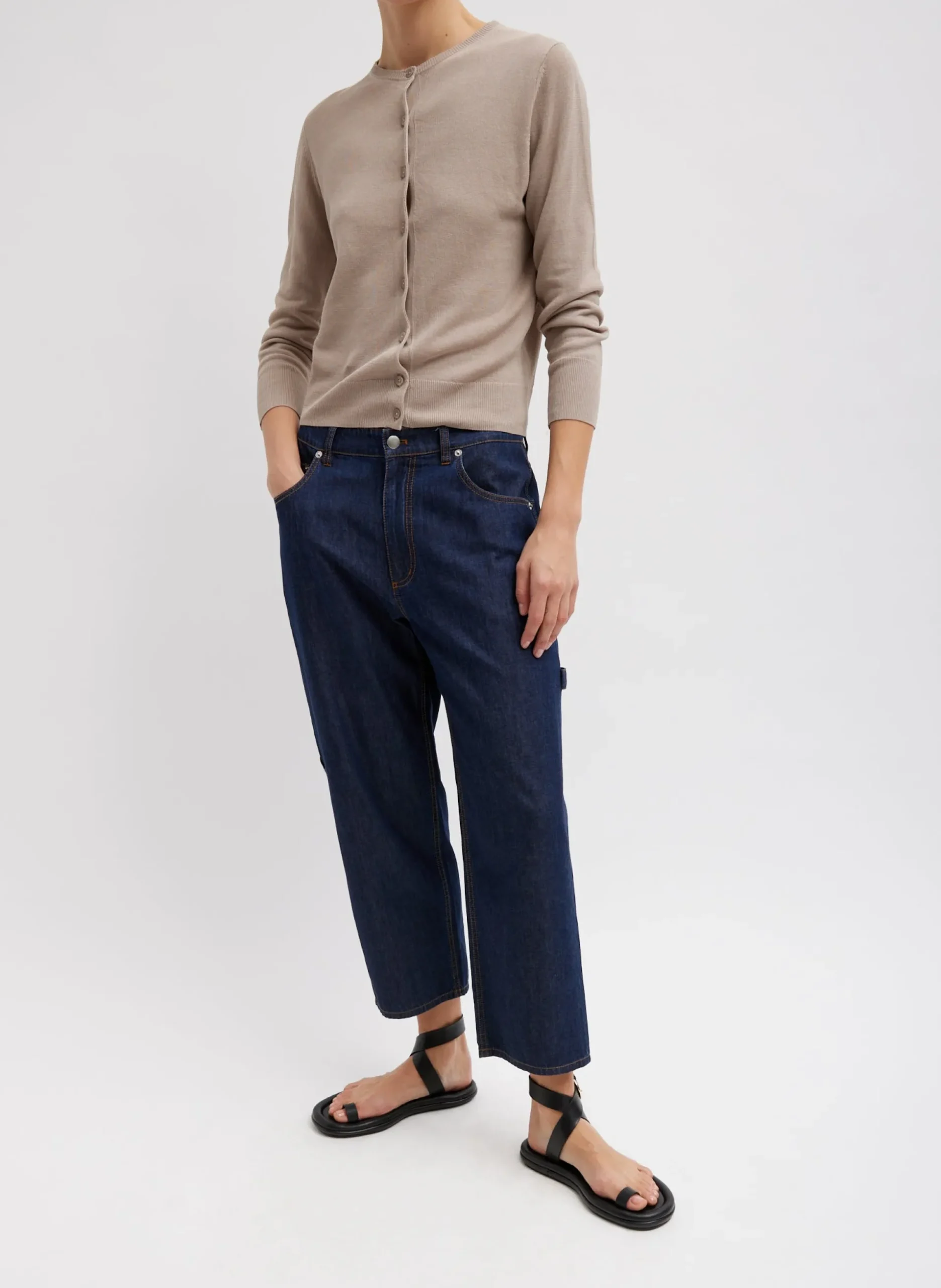 Summer Denim Cropped Slouchy Cargo Jean